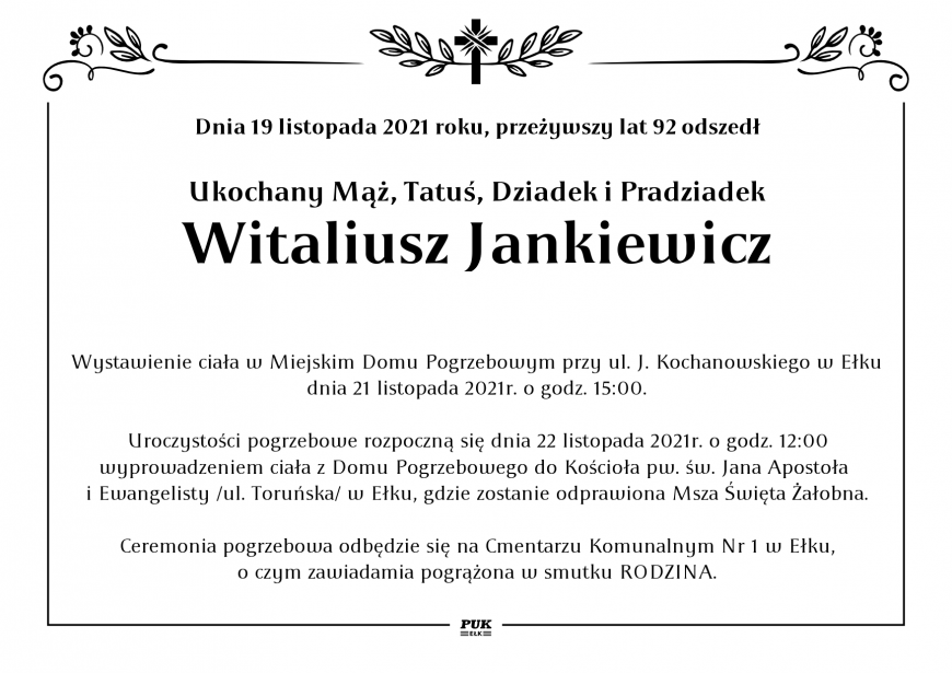 Witaliusz Jankiewicz - nekrolog